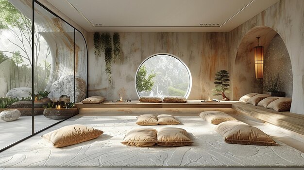 Photo minimalist meditation space with simple lines and a sense of calm