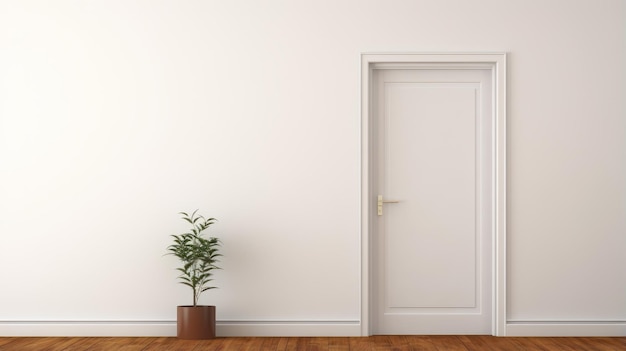 Minimalist Midcentury Door Frame With Open White Door And Plant