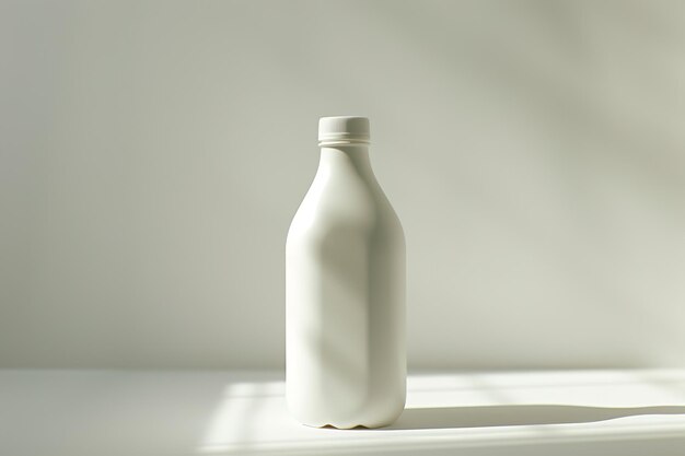 Minimalist milk bottle on a bright background with shadows