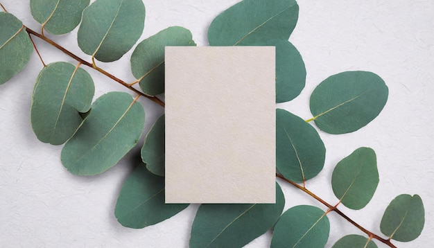 minimalist mockup surrounded by eucalyptus leaves natural and elegant