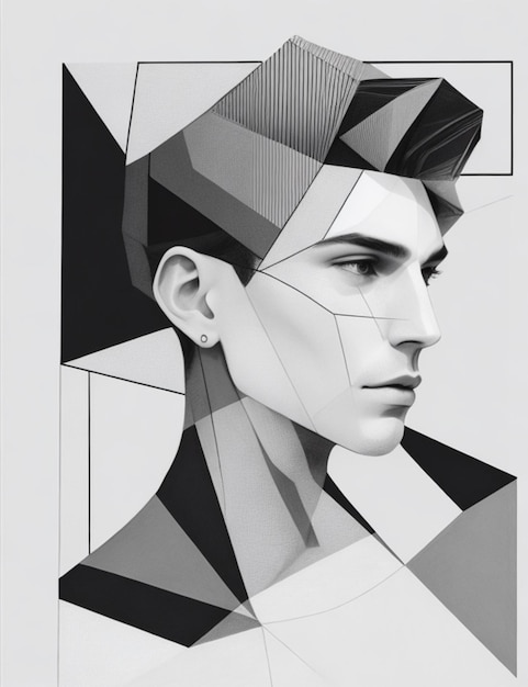 Photo minimalist modern art geometric shapes hand drawn individual patterns human face