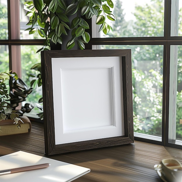 Foto minimalista moderno black frame design su pulito vuoto sfondo bianco presentazione per vetrina