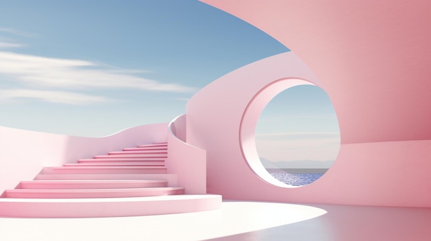 minimalist modern house stairs 3d rendering