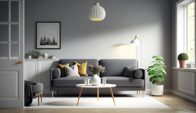 Minimalist modern living room interior background Scandinavian style Generative AI