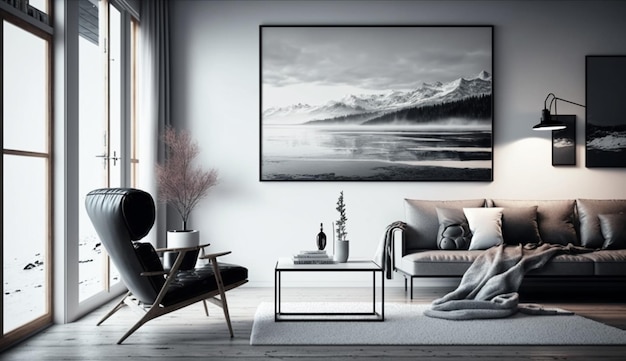 Minimalist modern living room interior background Scandinavian style Generative AI