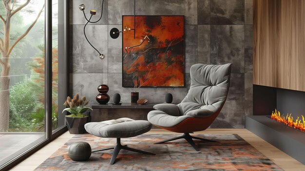 Photo minimalist modern living room with wall art decor