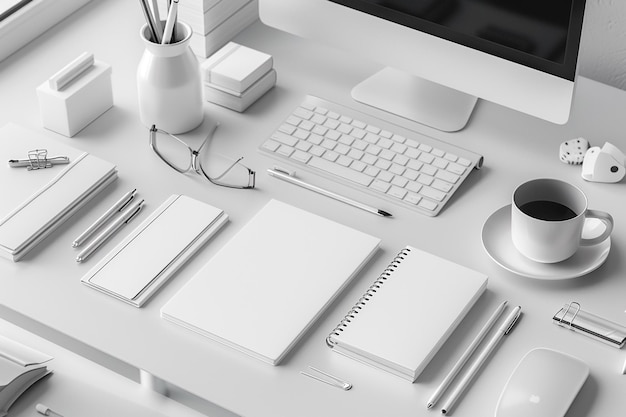 Minimalist monochrome stationery set mockup created with generative ai