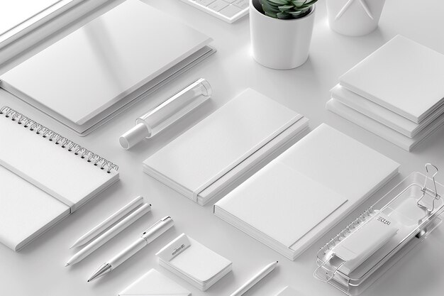 Photo minimalist monochrome stationery set mockup created with generative ai