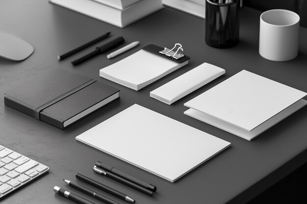 Minimalist monochrome stationery set mockup created with generative ai