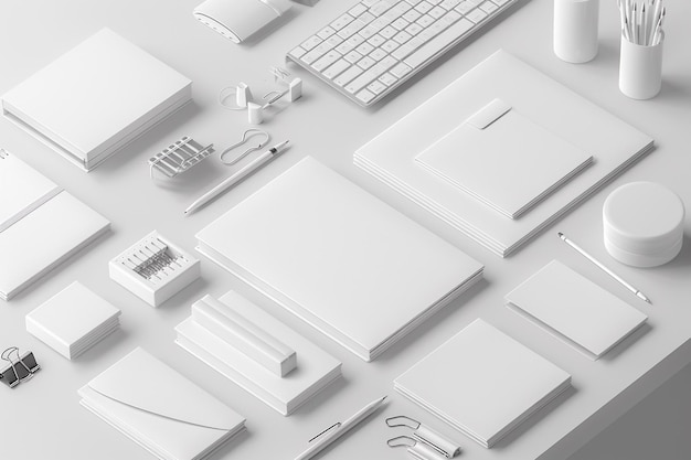 Minimalist monochrome stationery set mockup created with generative ai