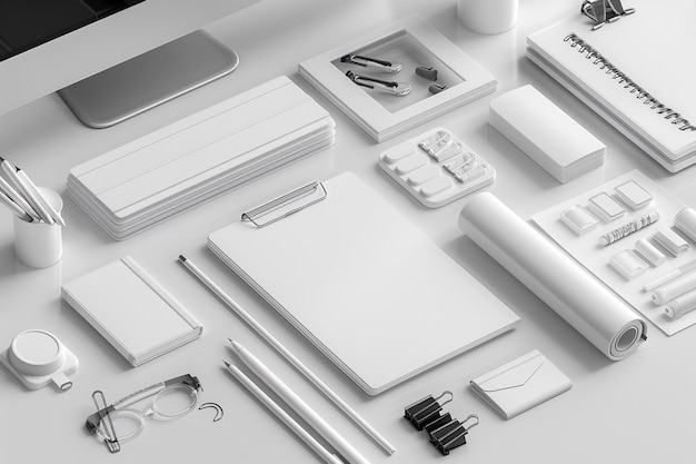 Minimalist monochrome stationery set mockup created with generative ai