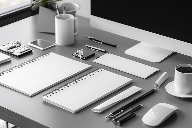 Minimalist monochrome stationery set mockup created with generative ai