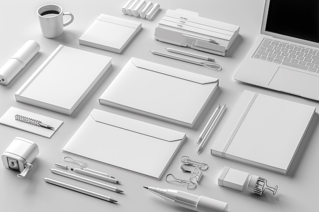 Photo minimalist monochrome stationery set mockup created with generative ai