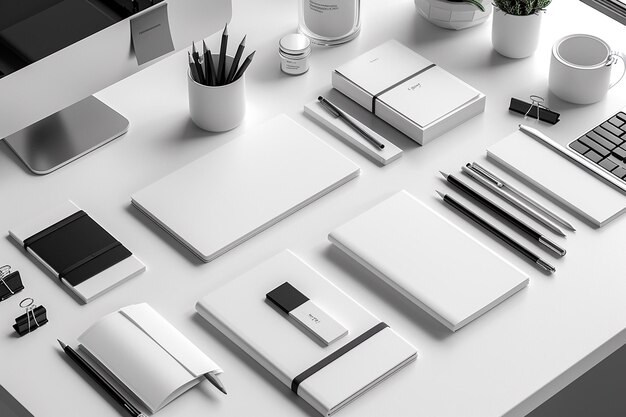 Minimalist monochrome stationery set mockup created with generative ai