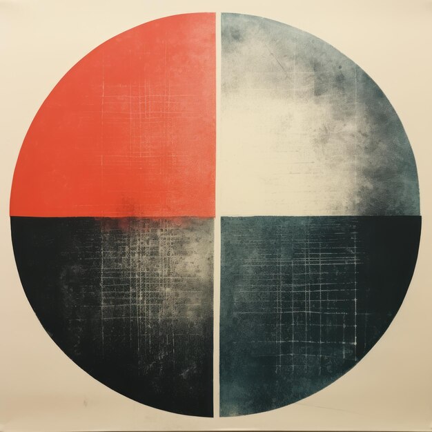 Minimalist Monotype Print Retro Divided Circles In Modernist Grids
