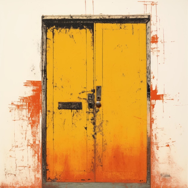 Photo minimalist monotype print retro door on white wall with graffiti