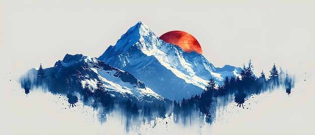 Minimalist Mountain Majesty with Rising Sun Concept Minimalist Mountain Majesty Rising Sun