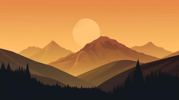 Minimalist Mountain Range At Sunrise