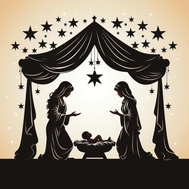 Minimalist nativity scene stencil white background vector style photo image