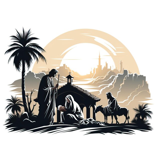 Photo minimalist nativity scene stencil white background vector style photo image