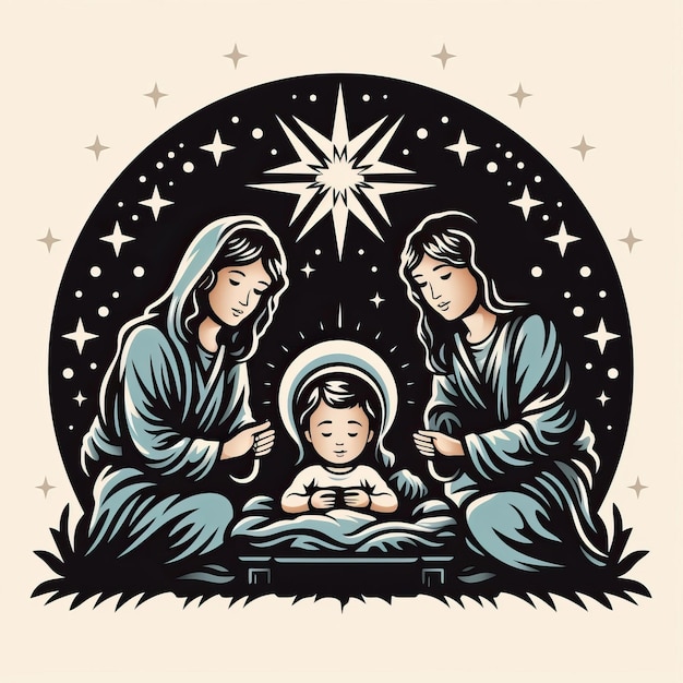 Photo minimalist nativity scene stencil white background vector style photo image