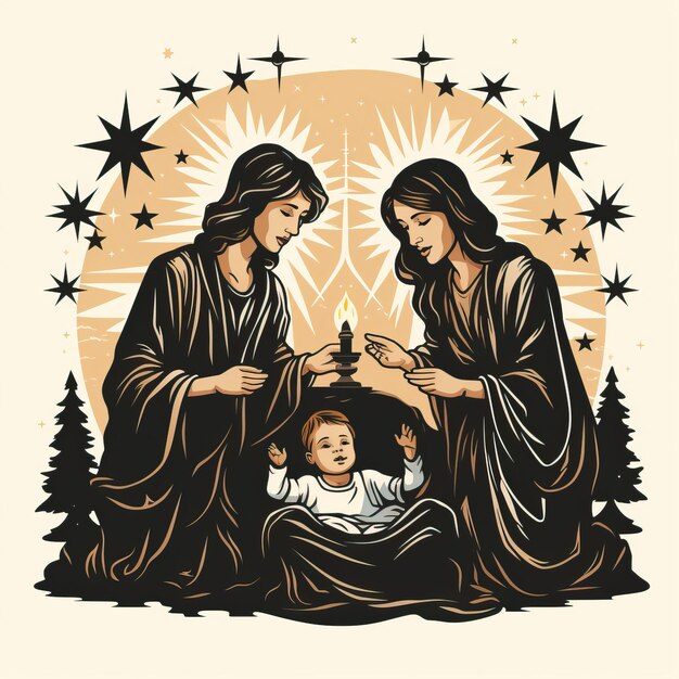 Minimalist nativity scene stencil white background vector style photo image