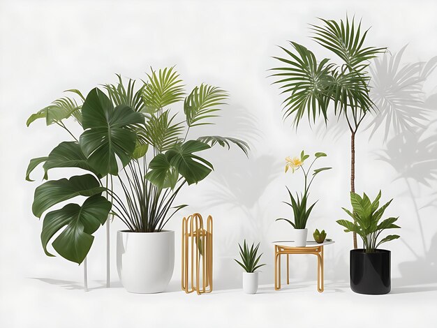 A minimalist nature set with a diverse array of jungle objects each isolated on white background