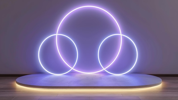 Minimalist neon circle stage design product display mock up