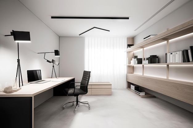 minimalist office with clean lines and a simple design aesthetic created with generative ai