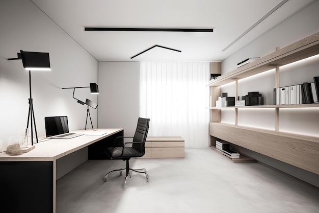 Minimalist office with clean lines and a simple design aesthetic created with generative ai