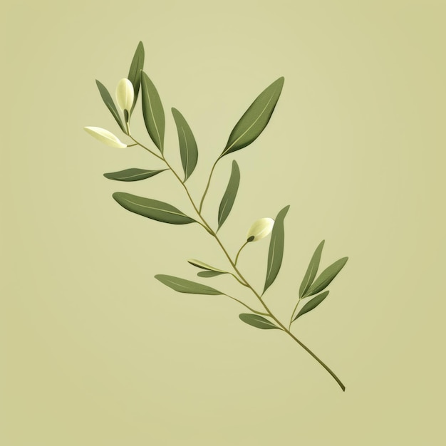 Minimalist Olive Branch With Delicate Flowers On Light Background