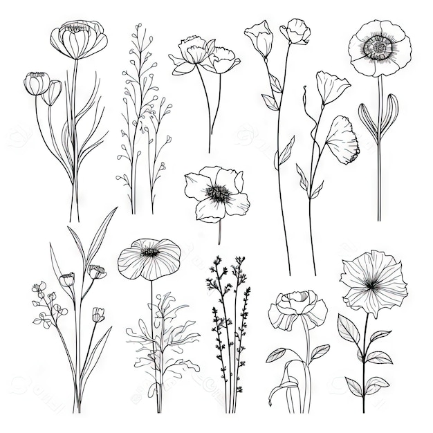 Minimalist OneLine Illustration of Flowers and Plants