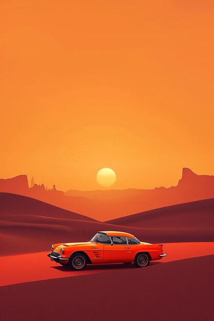 Photo minimalist orange poster with car