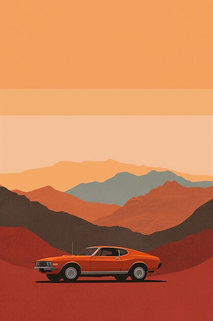 Photo minimalist orange poster with car