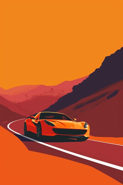 Photo minimalist orange poster with car