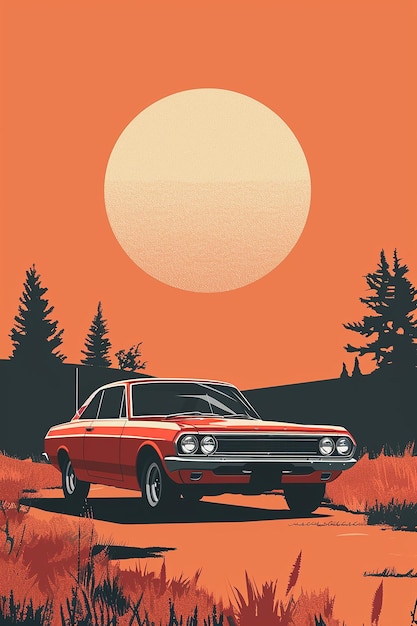 Photo minimalist orange poster with car