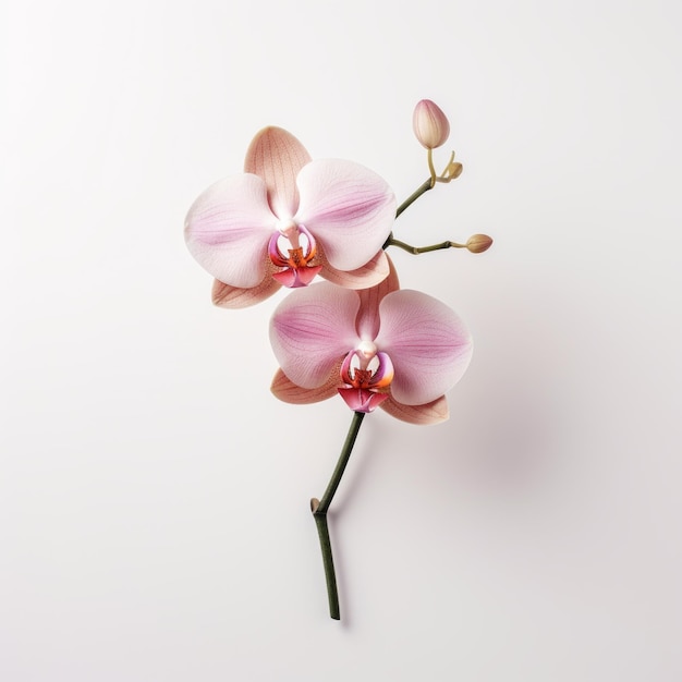 Minimalist Orchid Two Pink Flowers On White Background