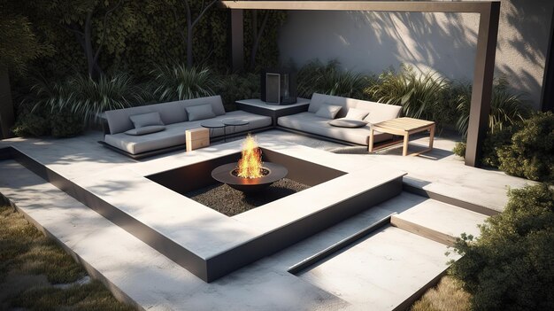 Premium Photo | Minimalist Outdoor Lounge Area With A Fire Pit1 Generative  Ai