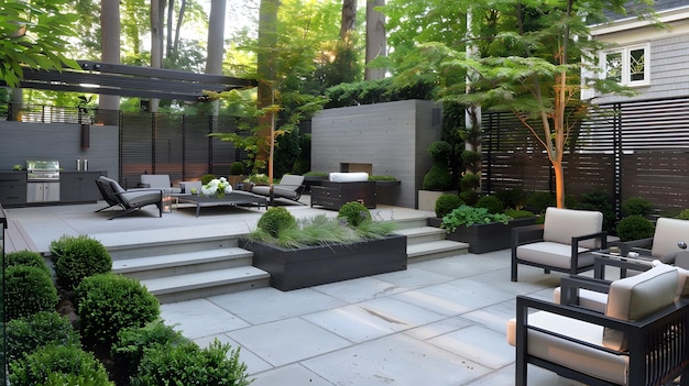minimalist outdoor patio with sleek furniture and clean lines