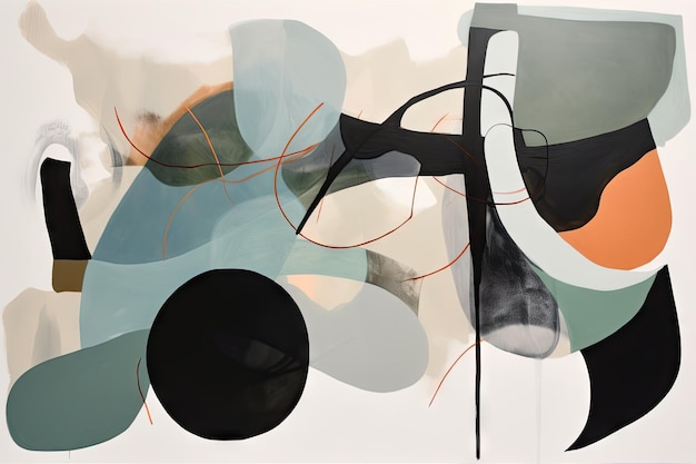 Minimalist painting of abstract shapes swirls and lines created with generative ai