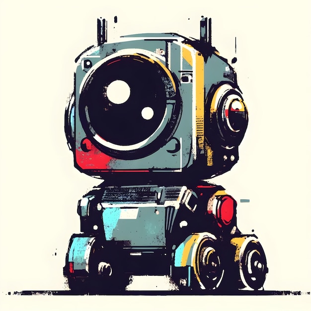 SF のかわいいロボットのペンとインクのスケッチのミニマリストの絵画