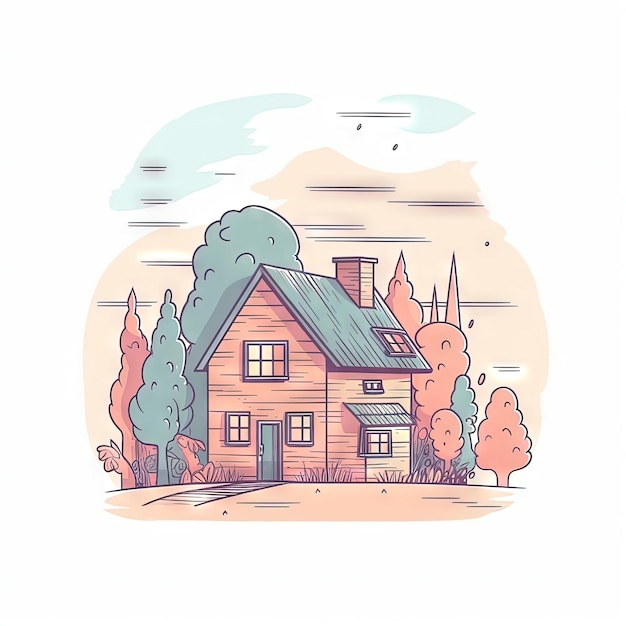 Minimalist Pastel Cartoon House on White Background