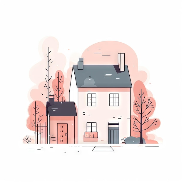 Minimalist Pastel Cartoon House on White Background