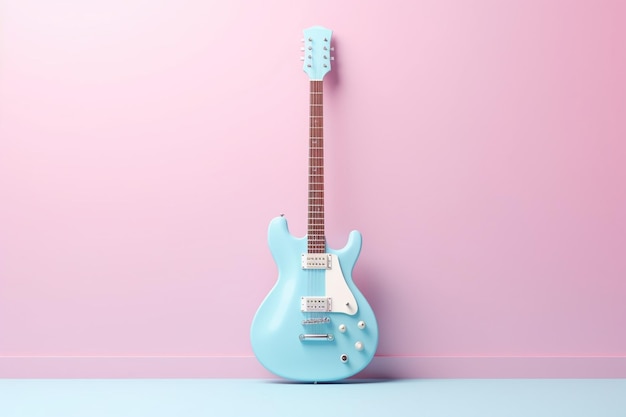 Minimalist Pastel Color banner background with an electric guitar located the sides