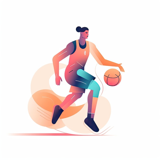 Minimalist Pastel Illustration of a Basketball Player on White Background