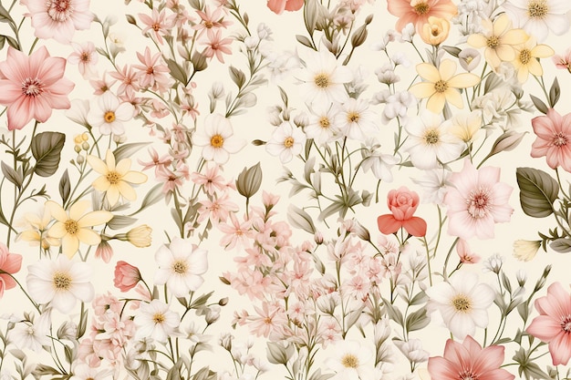 Minimalist pastel seamless pattern of tiny vintage floral wallpaper