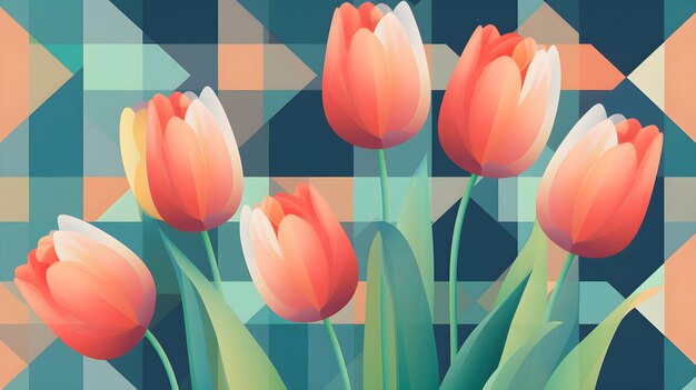 A minimalist pattern featuring a collection of tulips