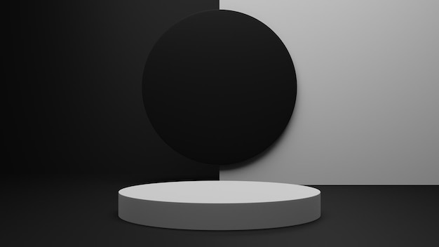 minimalist pedestal black and white for product showcase, cylinder podium 3d abstract background.