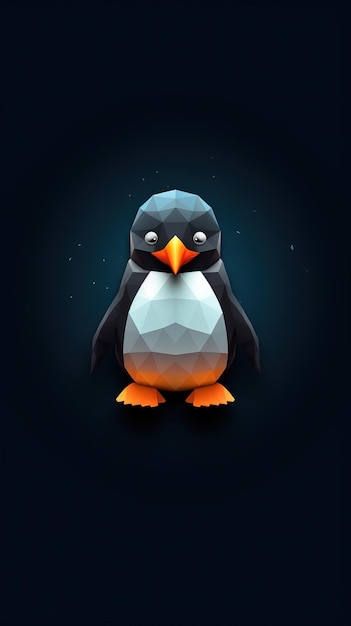 Минималистский пингвин на темном фоне Генеративный ИИ