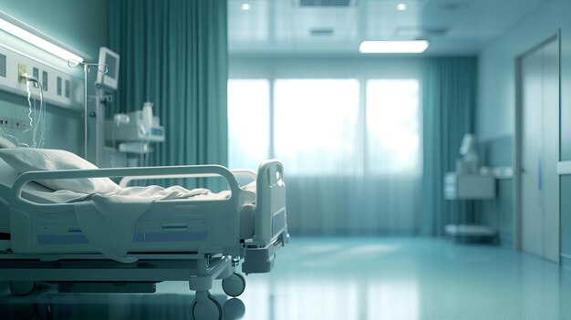 Photo a minimalist photo of a hospital room with blurry effects emphasizing the medical tools and bed serene and calming vibe created using minimalist photography style ai generative